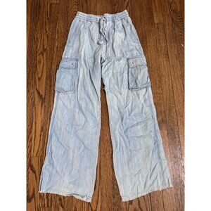 PHARAOH Collection Cotton Chambray Drawstring Wide Leg Pants Size 00